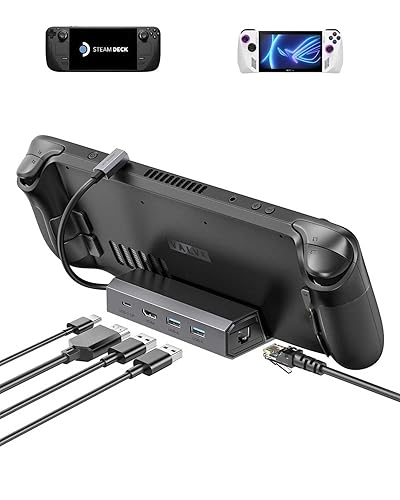 JSAUX Docking Station for Steam Deck/ROG Ally/Legion Go/MSI Claw, 5-in-1 Steam Deck Dock with HDMI 4K@60Hz, 100Mbps Ethernet, Dual USB-A 2.0 and 100W Charge Compatible with Steam Deck OLED-HB0602 - Gray