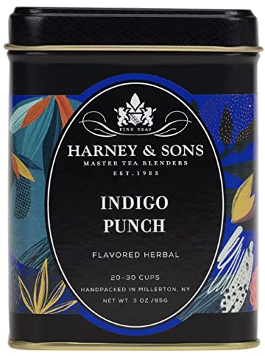 Harney & Sons Indigo Punch | 3 oz Loose Leaf Tea w/ Butterfly Pea Flower with Rose Hips, Apple Pieces, and Raspberry - Indigo Punch - 3 Ounce (Pack of 1)