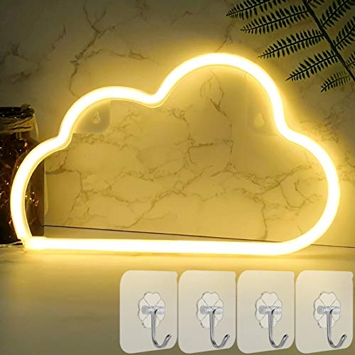 YIVIYAR LED Cloud Neon Sign Light Neon Wall Light for Wall Decor,Battery/USB Powered LED Cloud Light Neon Night Light Neon Lamp Kids Wall Lights for Bedroom - Warm White Cloud