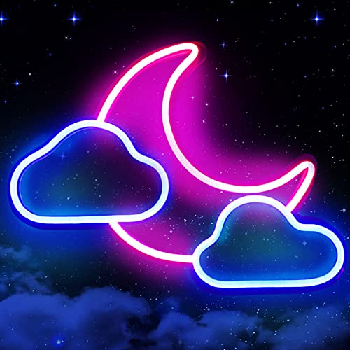 Moon Cloud Neon Light Sign, USB Powered Led Night Lights Signs for Wall Decor Kids' Bedroom Bar Wedding Party Decoration Christmas Birthday Gift - Moon Cloud