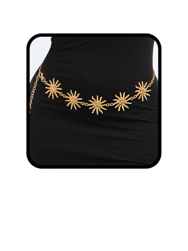 Navoky Moon Star Metal Waist Chain Sun Pendant Belly Belt Body Chains Jewelry Accessories for Women and Girls - Gold-Sun