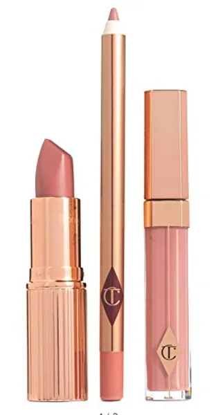 Charlotte Tilbury The Pillow Talk Full Size Lip Kit- Lip Liner, Lipstick, and Lip Gloss.