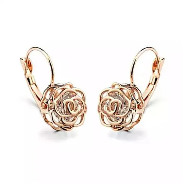 ROSE IS A ROSE 18kt Rose Crystal Earrings In White Yellow And Rose Gold Plating