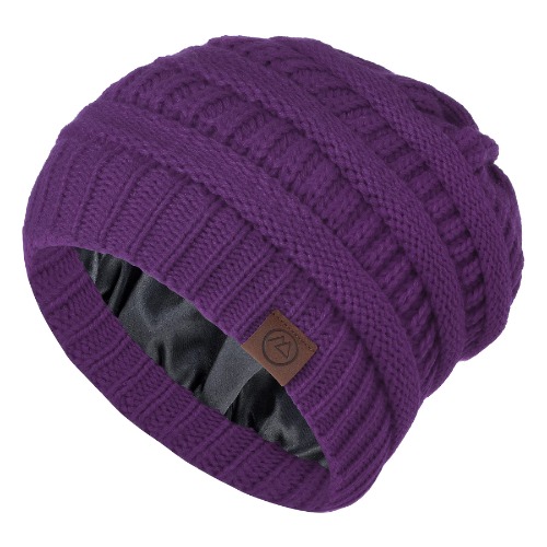 Satin Lined Beanie - Purple
