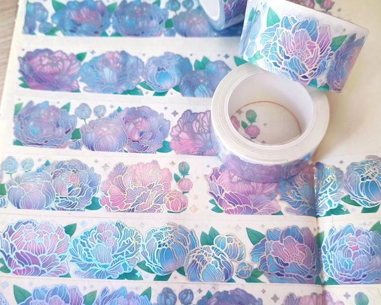 Washi Tape 25mm 10M Holo Foil Metallic, Holographic Peonies 