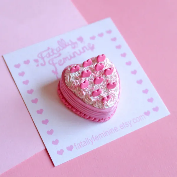 Pink Heart Cake Pin