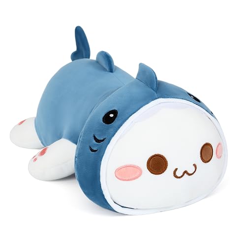 Onsoyours Cute Kitten Shark Plush Toy Stuffed Animal Kitty Soft Shark Cat Plush Pillow for Kids (Blue Cat Shark, 12") - Blue Cat Shark - 12"