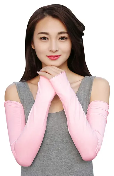 Bellady Women Outdoor Sun Block Soft Long Arm Sleeves Fingerless Gloves - Light Pink 1