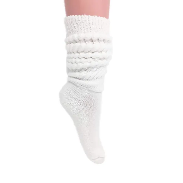 Slouch Socks Cotton Scrunch Knee High Extra Long and Heavy Socks - White 1