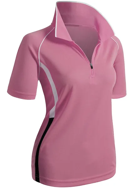 CLOVERY Women's Active Wear Short Sleeve Zipup Polo Shirt - Large Kwtts0186_pink