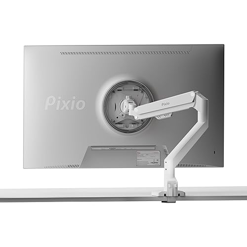 Pixio PS1S Wave White Single Monitor Arm Stand Desk Mount - Fits up to 32 inches Monitors and up to 19.8lbs. VESA Compatibility and Integrated Cable Management - Single - White