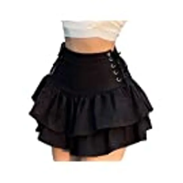 Women Gothic Skirt Fairy Grunge Aesthetic Mall Goth Mini Skirts 2000s E Girl Clothing Fluffy Ruffle Lace-Up