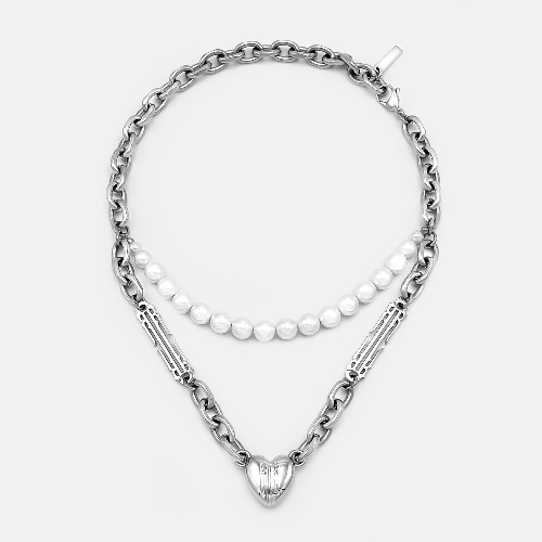 HEART STATEMENT PEARL CHAIN | SILVER
