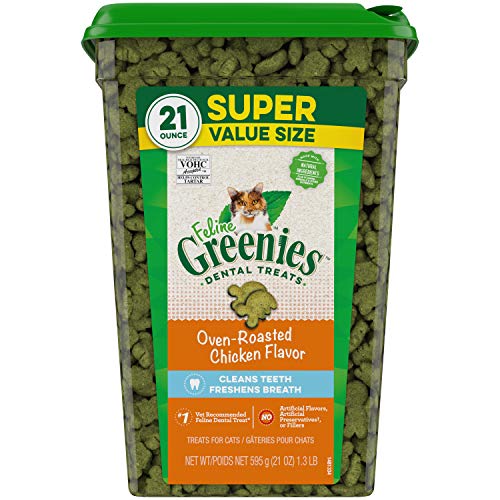 FELINE GREENIES Cat Treats Adult Natural Dental Care, Oven Roasted Chicken Flavour, 21oz. Tub - 595 g (Pack of 1) - Cat Treats