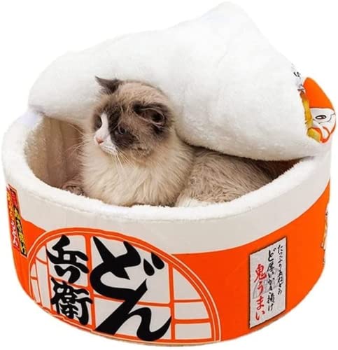 Linghe Cat Nest Instant Noodle Shape Cat House Cat Sofa Bed Cute and Comfortable Pet Cat House Detachable Multifunctional Soft Pet Bed Suitable for Small Cats and Dogs (L,Orange) - L - Orange