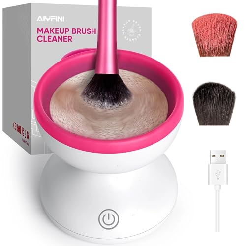 Alyfini Makeup Brush Cleaner Machine - Electric Make up Brushes Cleaner Cleanser Tool for All Size Beauty Foundation Concealer Contour Eyeshadow Brush Silicone Makeup Cleaning Machine Solution - WhiteRose