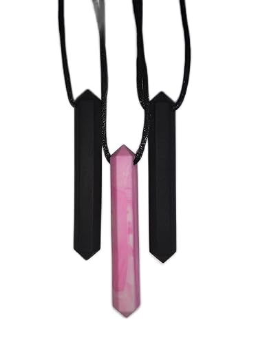 Chewelry Sensory Chew Necklace Chewlery for Kids or Adults with Autism ADHD Who Need to Stim Chew Bite or Fidget Chewy Aids Help Concentration Biting Bundle 3 Pack (Black Pink Black) - Black Pink Black