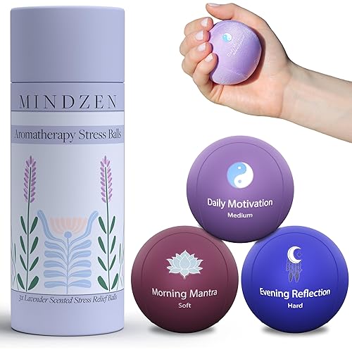 Mindzens Lavender Stress Balls for Adults | Infused with Aromas for Anxiety and Stress Relief | Promote Mindfulness & Improve Focus | Tri-Strength Physical Therapy Hand Grip Exercise & Sensory Fidget