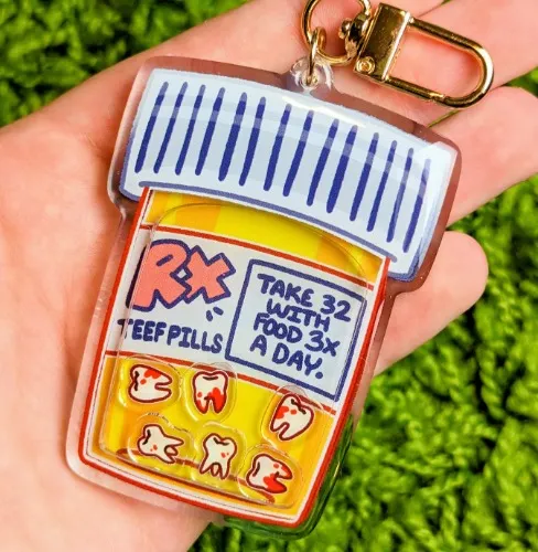 Teeth Pills Shaker Keychain