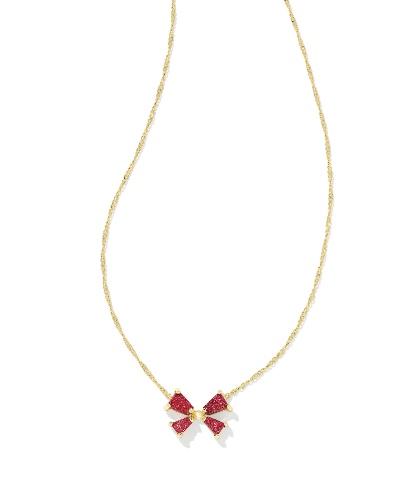 Blair Gold Bow Small Short Pendant Necklace in Bright Red Drusy