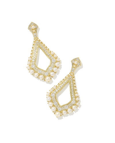 Krista Gold Statement Earrings in White Mix