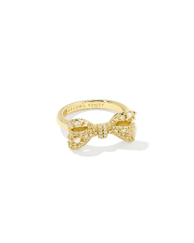 Krista Gold Bow Cocktail Ring in White Mix