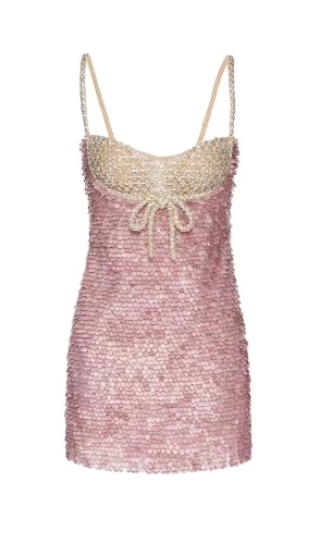 EMBELLISHED SEQUIN MINI DRESS IN PINK | S