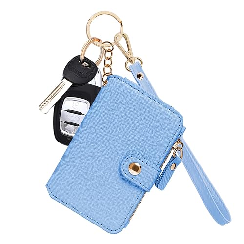 M-Plateau Wallet, Womens Wallet Leather Keychain Wallet With Zipper Coin Pocket ID Window Wrist Strap Gift Box (Sky Blue) - Sky Blue