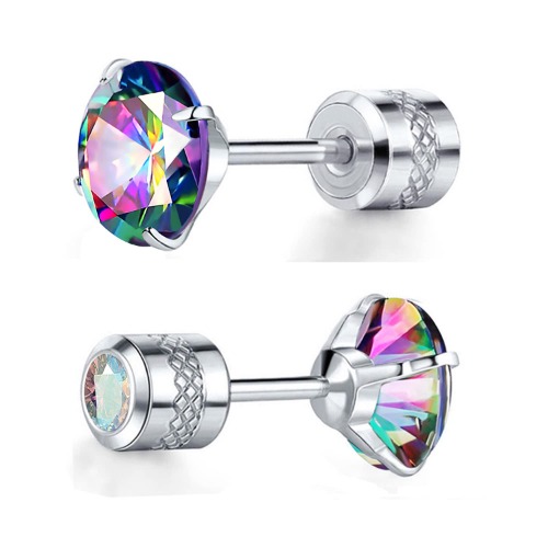 Pack of Titanium Screw Back Earrings Sleep Stud Hypoallergenic for Sensitive Ears - A-Rainbow CZ White