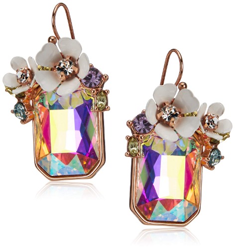 Betsey Johnson Flower Rectangle Stone Drop Earrings - 