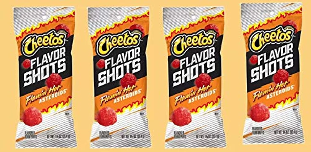 FLAMIN HOT ASTEROID POPPERS 4 BAGS (Flavored Corn Puffs) 1 Ounce Bags - 
