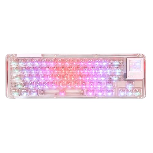 KiiBoom Phantom 64 60% Gasket Mechanical Keyboard with 1.54’’ LCD Display Screen, BT5.0/2.4GHz/USB-C Transparent Keyboard with Sound Dampening Foam, RGB Backlits, 4000mAh Battery for Win/Mac (Pink) - Pink