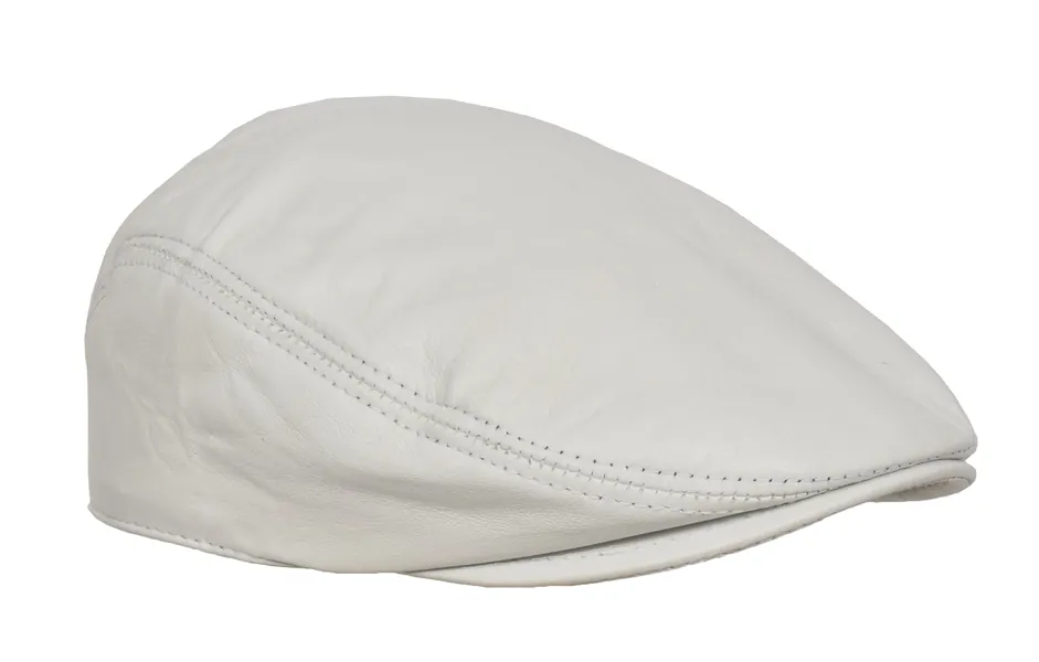 Mens Headwear White Leather Flat Cap English Granddad Hat News-boy Classic Cap - Arthur