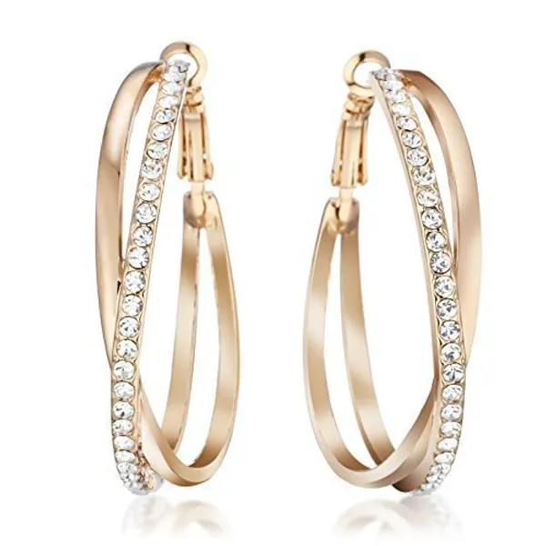 Gemini Women's Jewerly 18k Yellow Gold Plated CZ Diamonds Hoop Earrings Valentine's Day Gifts Gm032 1.5 inches