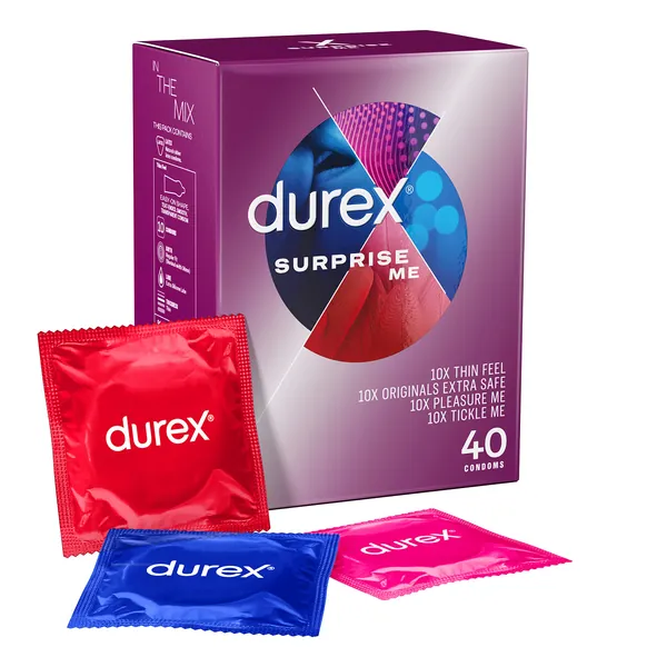 Durex Surprise Me Variety Condoms, 40 Condoms (1 Pack) (Packaging May Vary)