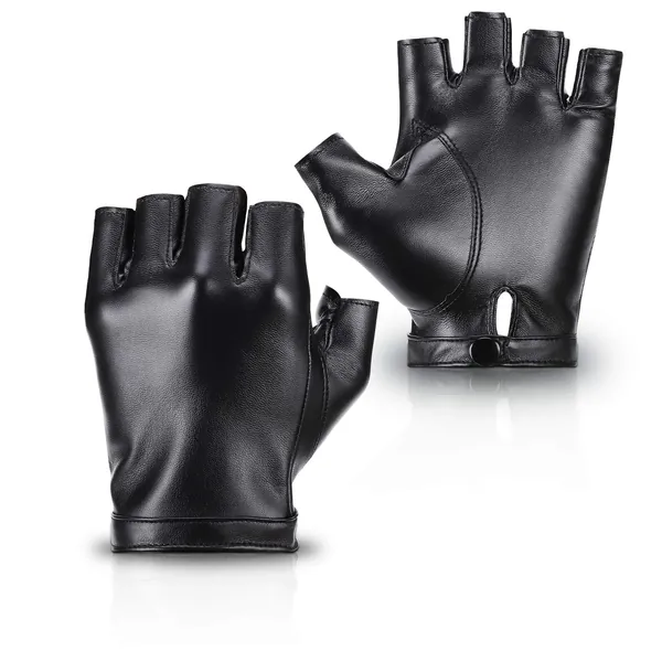 Accmor Fingerless PU Faux Leather Gloves, Outdoor Sport Half Finger Glove for Women Teens