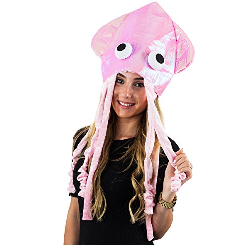 Funny Party Hats Squid Hat - Funny Fun and Crazy Hats in Many Styles - Shiny Pink Squid Hat