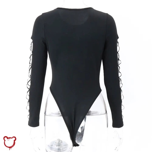 Black Hollow Out Bodysuit - black / L