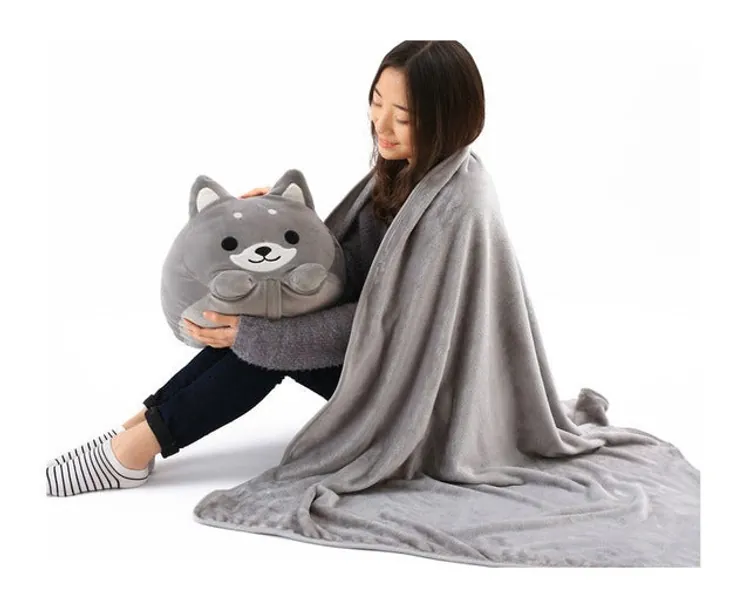 Roly the Shiba Pillow Blanket (2 COLORS) by Subtle Asian Treats - Grey (with blanket)