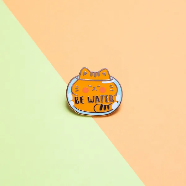 "Be Water, My Friend" Cat Hard Enamel Pin - Orange Cat / [A Grade] / Locking Clasp
