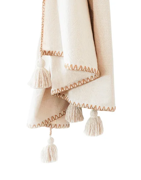Blanket Stitch Throw with Tassels by Anaya