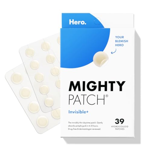 Hero Cosmetics Mighty Patch™ Invisible+ Patch - Daytime Hydrocolloid Acne Pimple Patches for Covering Zits and Blemishes, Ultra Thin Spot Stickers for Face and Skin, Vegan-friendly (39 Count) - 39 Count (Pack of 1)