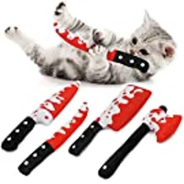 CiyvoLyeen Knife Catnip Toys Chew Bite Resistant Toys for Cats Boredom Relief Teeth Cleaning Cat Toys Interactive Catnip Filled Kitty Supplies Cat Lover Gift Set of 4