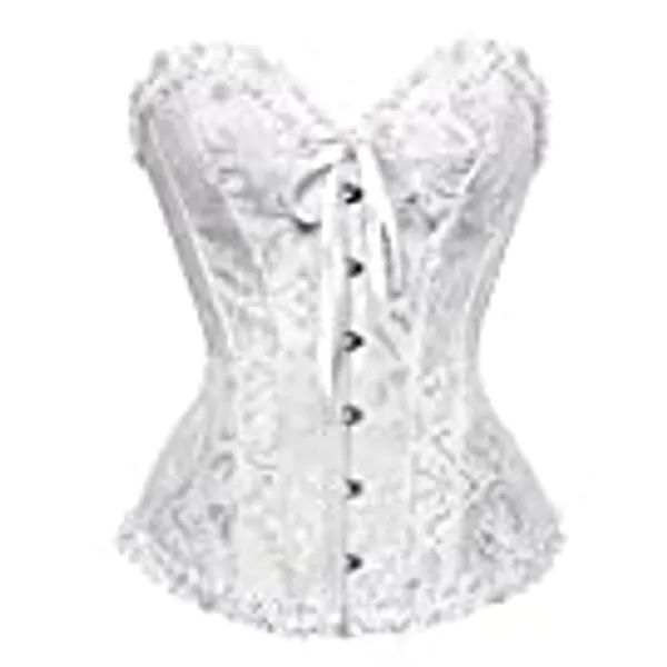frawirshau Women's Lace Up Boned Overbust Corset Bustier Lingerie Bodyshaper Top