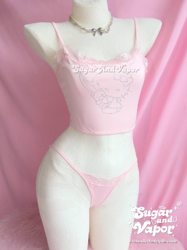 Bling Kitten Deco Lingerie 2 Pcs Set | Pink / S / Kitten as cover