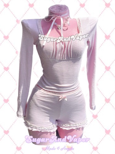 Raina Lilac-Pink Girly Long Sleeve Top + Shorts Set | Lilac-Pink / S