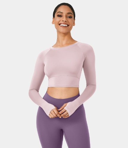 Solid Thumb Hole Cropped Yoga Sports Top
