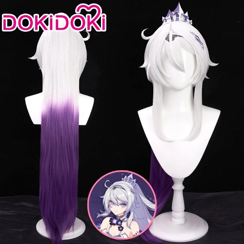 【Ready For Ship】DokiDoki Game Honkai Impact 3 Cosplay Herrscher Of Finality Kiana Kaslana Cosplay Wig Long Straight Silver/Purple Gradient Hair | Wig Only-Ready For Ship
