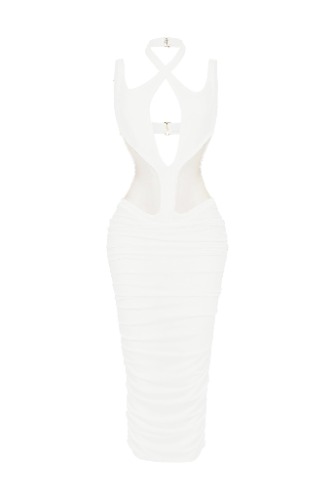 Freya Mesh Halter Dress | White / S