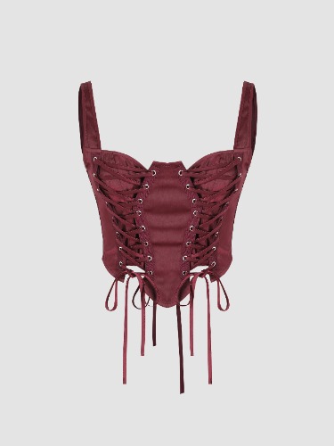 Solid Satin Lace Up Corset Cami Top